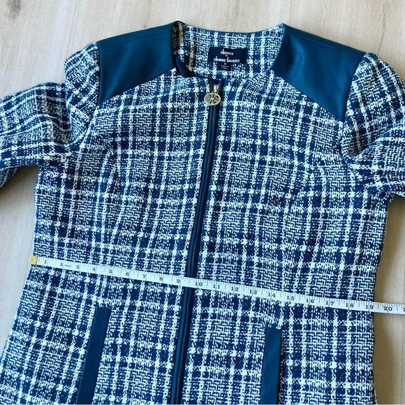 NEW Dennis Basso Tweed Plaid Car Coat Teal Ivory size 12 - Picture 5 of 14